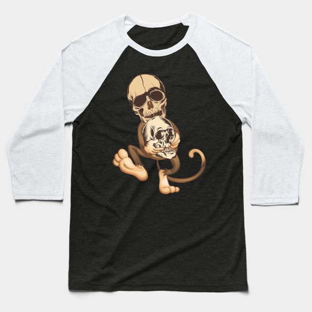 Monkey skull Baseball T-Shirt by SAVELS